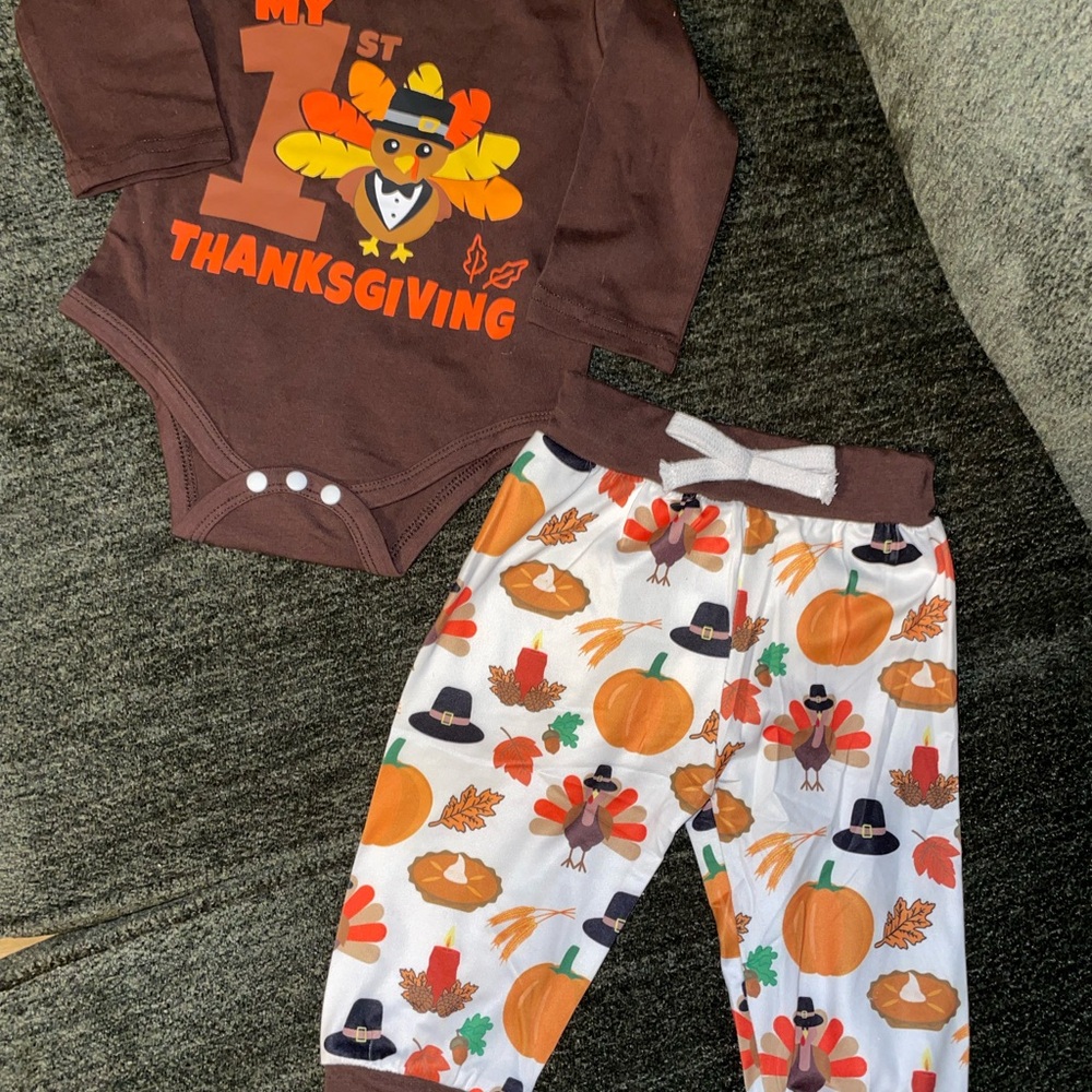 Unbranded Brown "My 1st Thanksgiving" Baby Costume Set